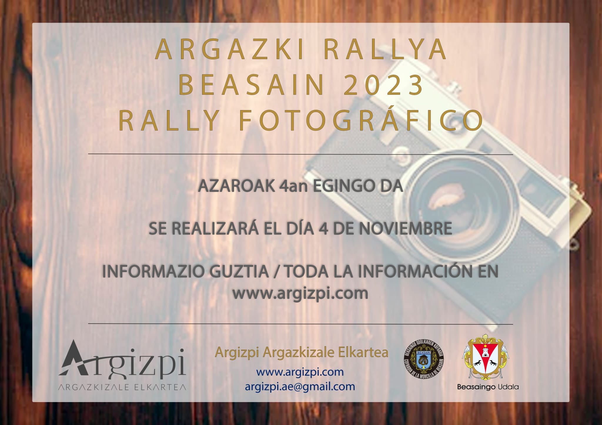 Cartel del rally fotográfico Argizpi 2023 de Beasain